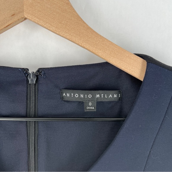 ANTONIO MELANI Navy & Black Cap Sleeve Stretch Ponte Knit Midi Sheath Dress 0‎ - Picture 3 of 13